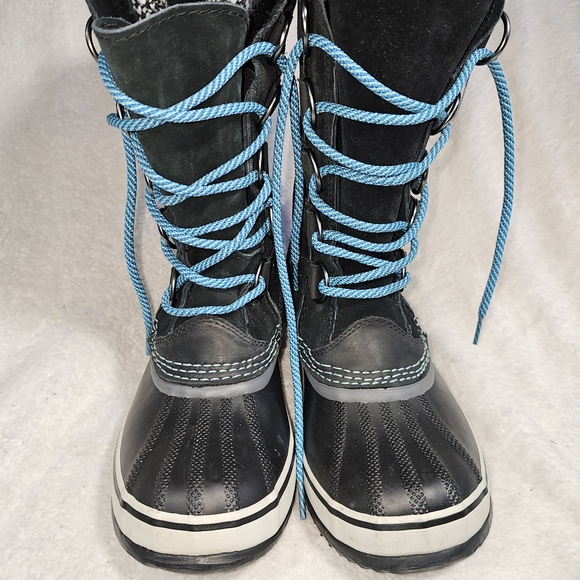 Sorel Joan Of Arctic Knit Waterproof Snow Boots Black Houndstooth Aqua 7 - Picture 5 of 16